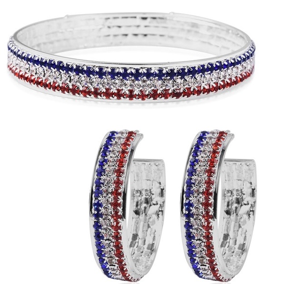 Jewelry - Multi Color Austrian Crystal USA Flag Bangle